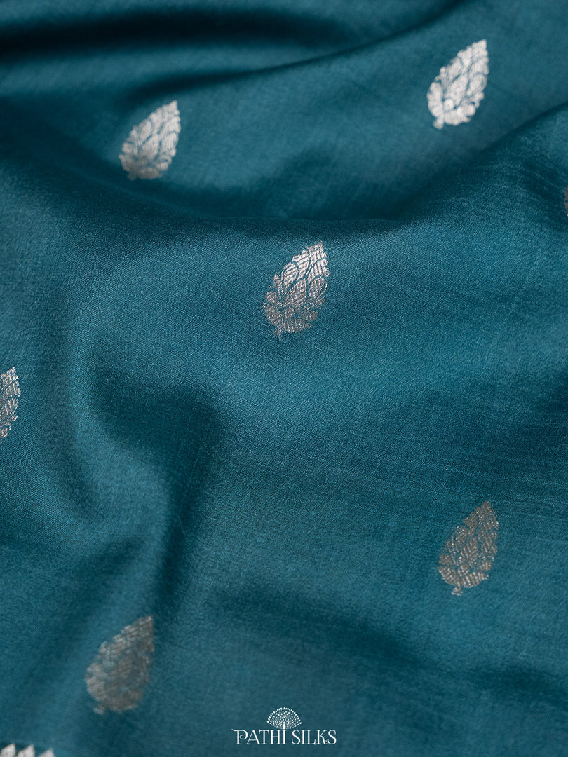 Dark teal Handwoven tussar with satin border