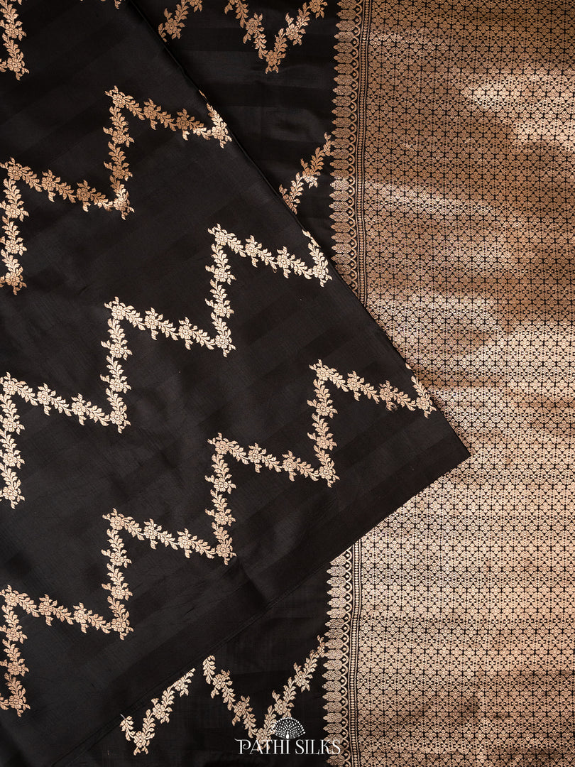 Black banarasi mushroo satin silk saree