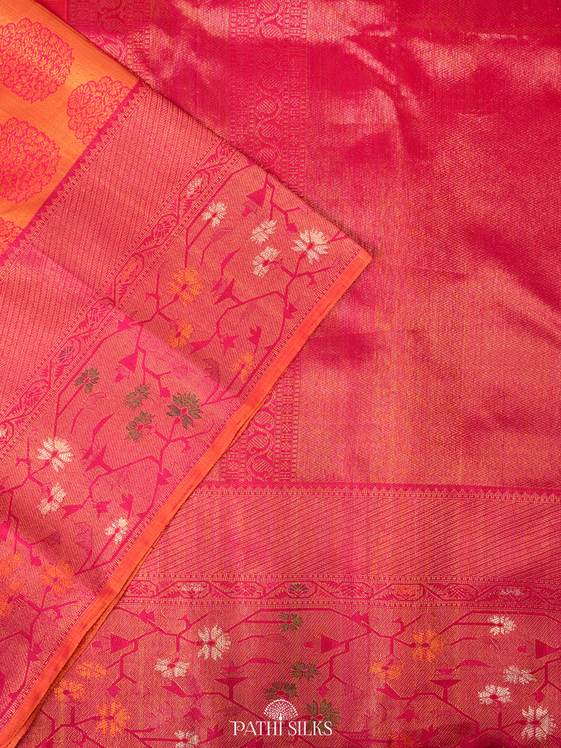 Orange and Pink Kanjivaram Silk Saree