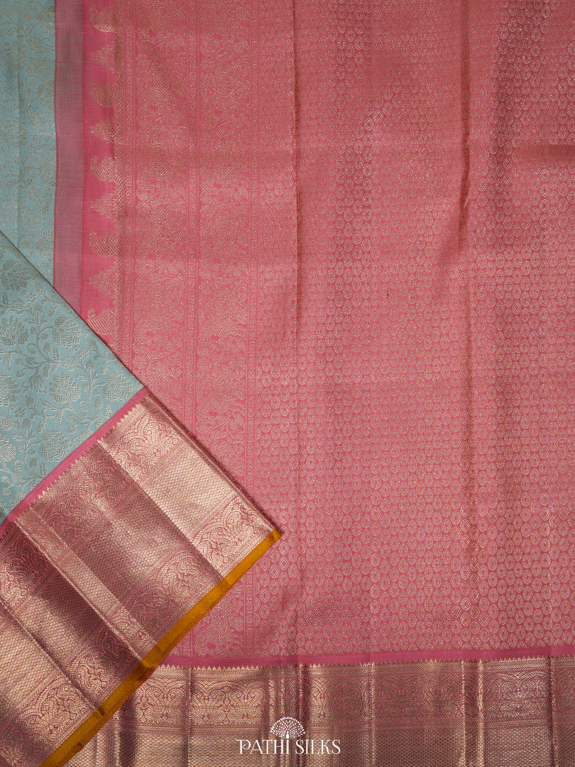 Blue and Pink Kanjivaram Silk Saree
