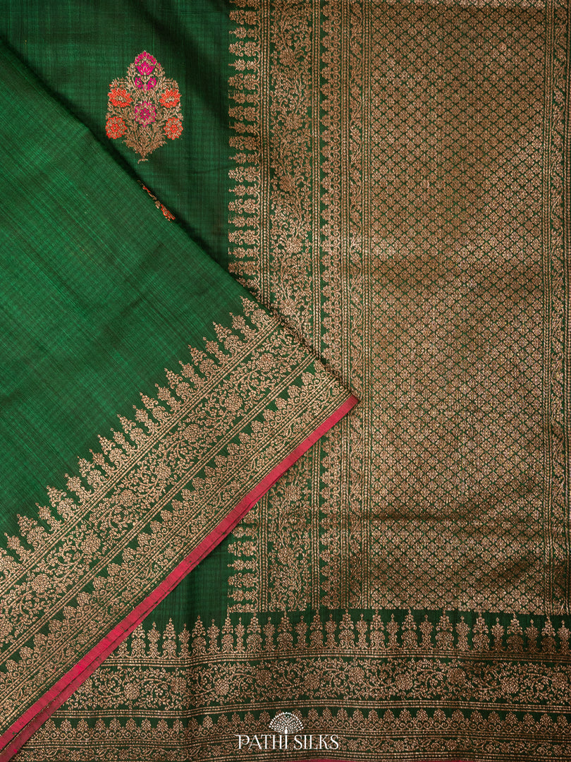 Bottle green moonga tussar banaras silk saree