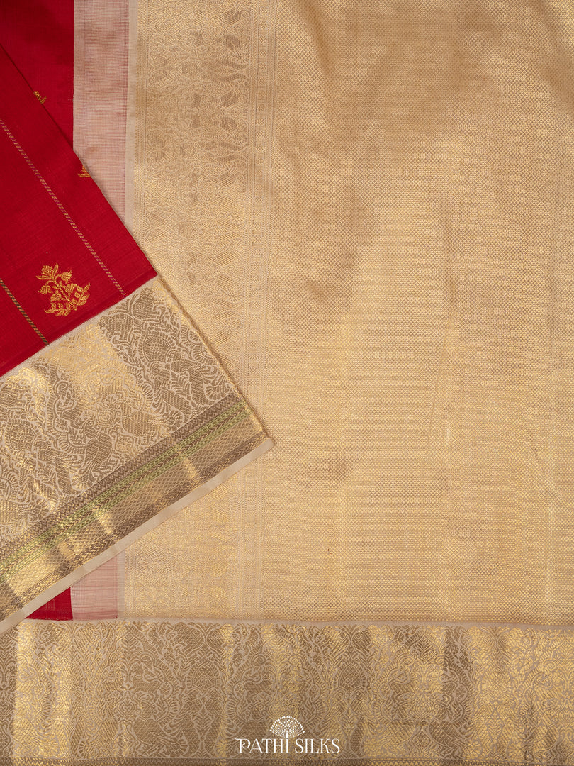 Red kora kanjivaram silk saree