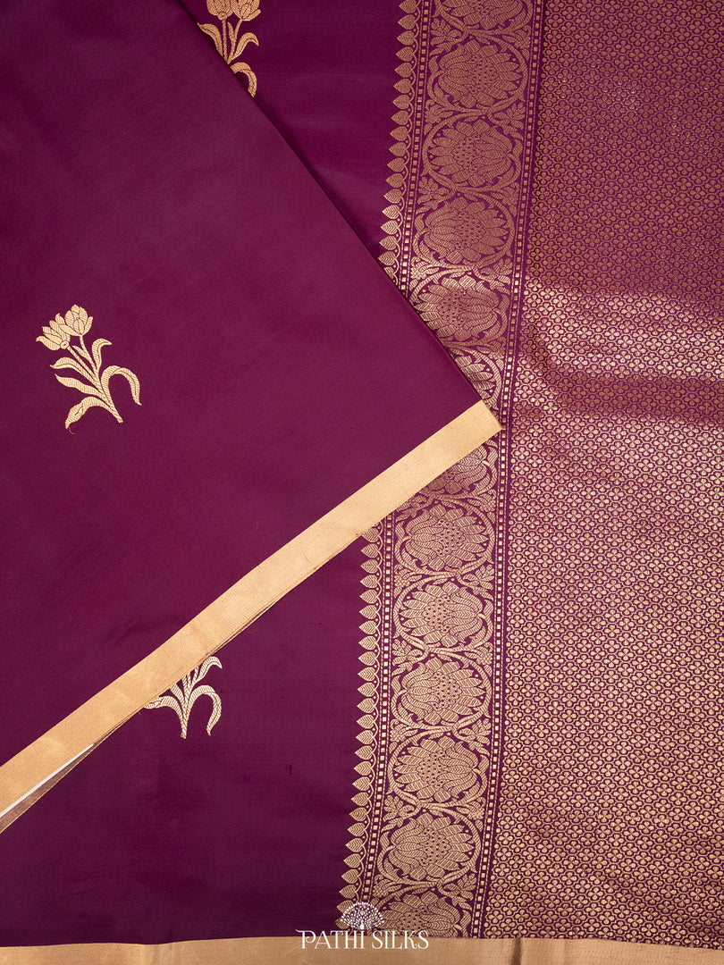 Purple mushroo satin banarasi silk saree