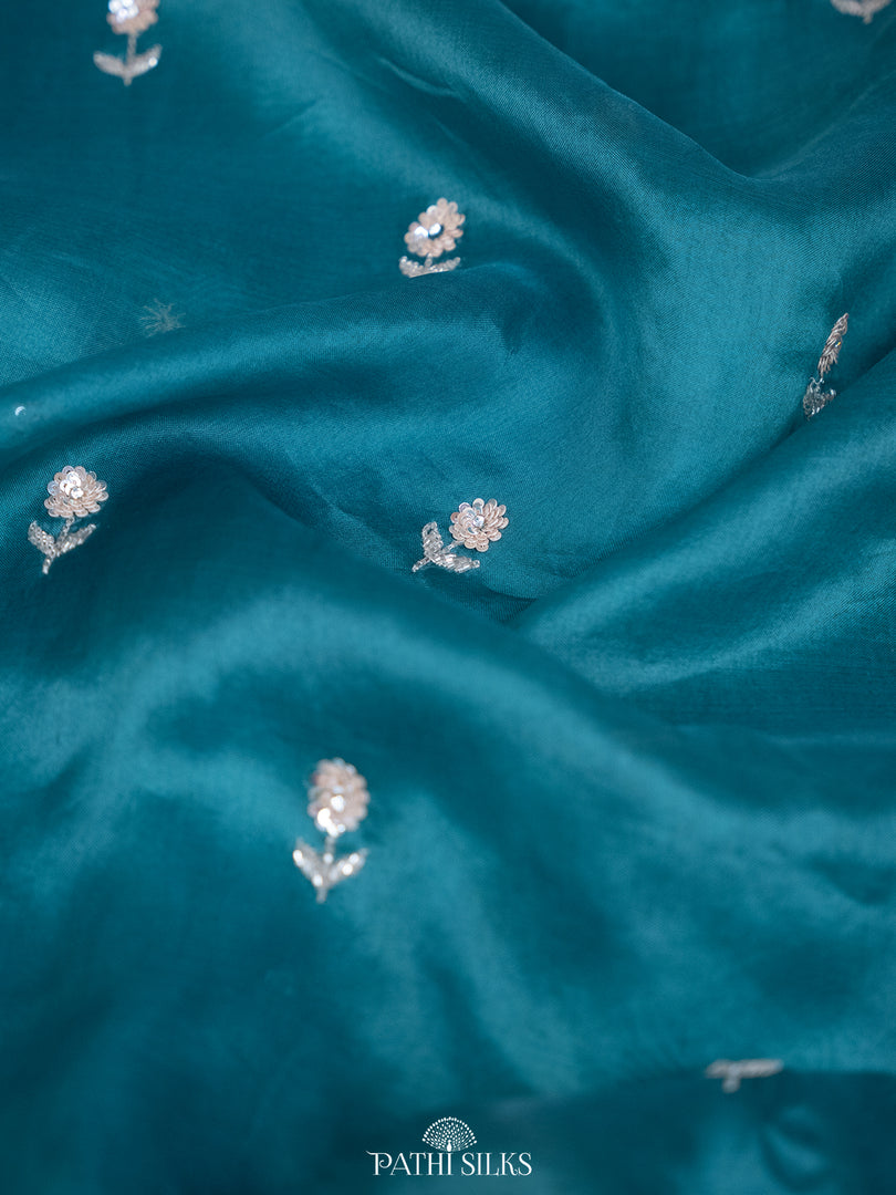 Teal Green organza saree