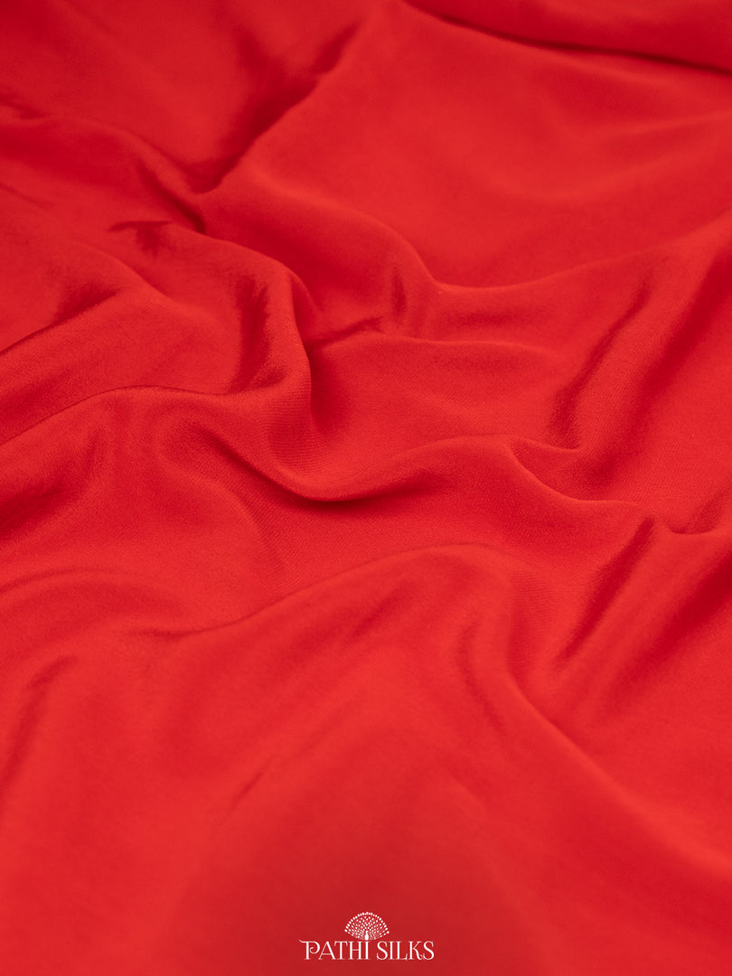 Red Mysore Crepe Silk Saree with Parsi Embroidery