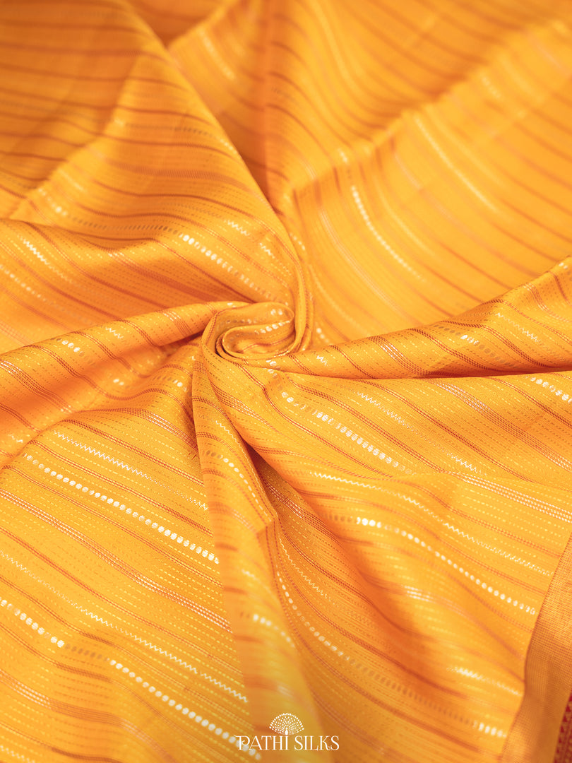 Mustard and red Kanjivaram Silk Saree