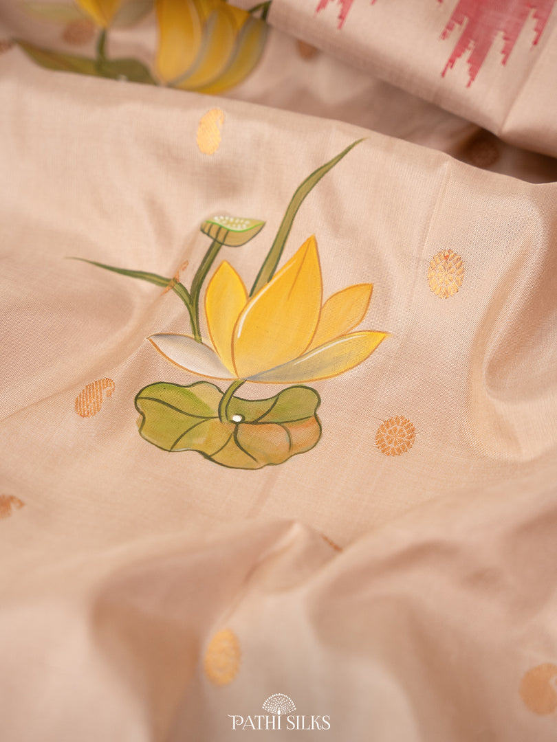 Parrot Green Kalamkari Handpainted Kanjivaram silk saree