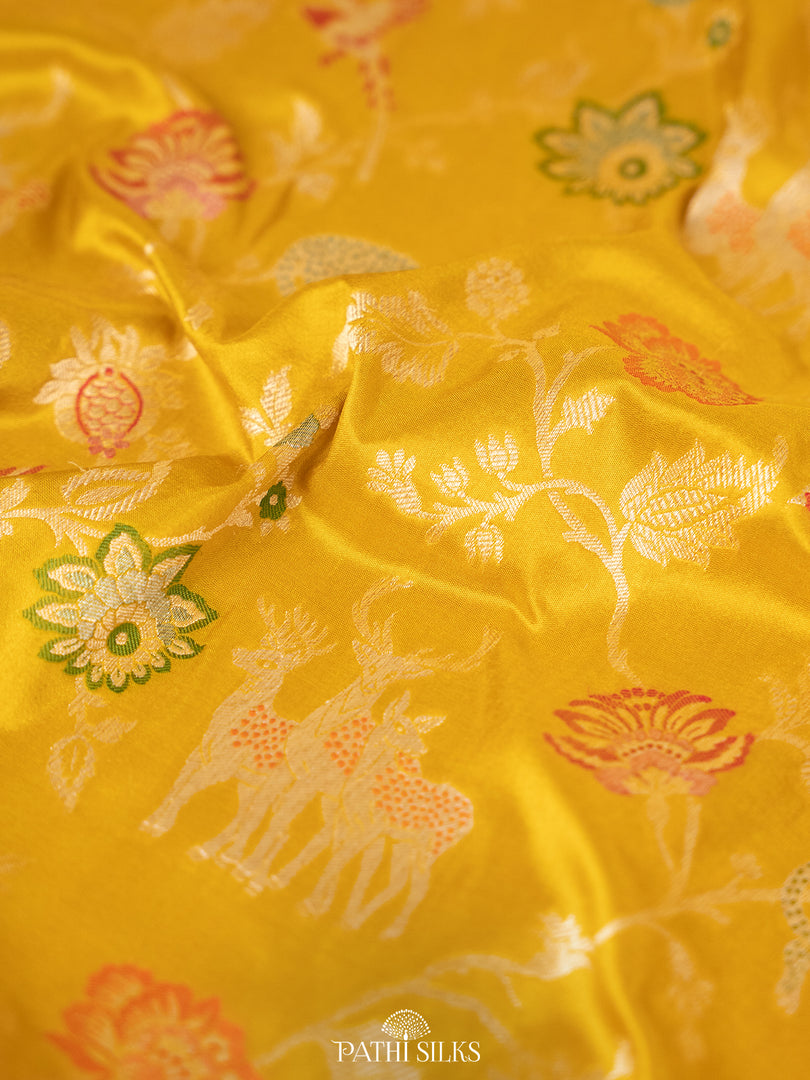 Mustard yellow banarasi silk saree