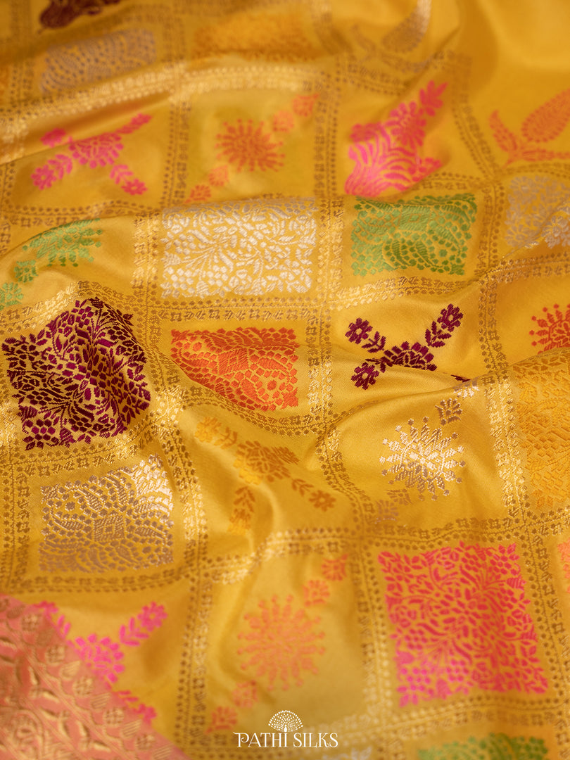 Lime yellow Banarasi Saree