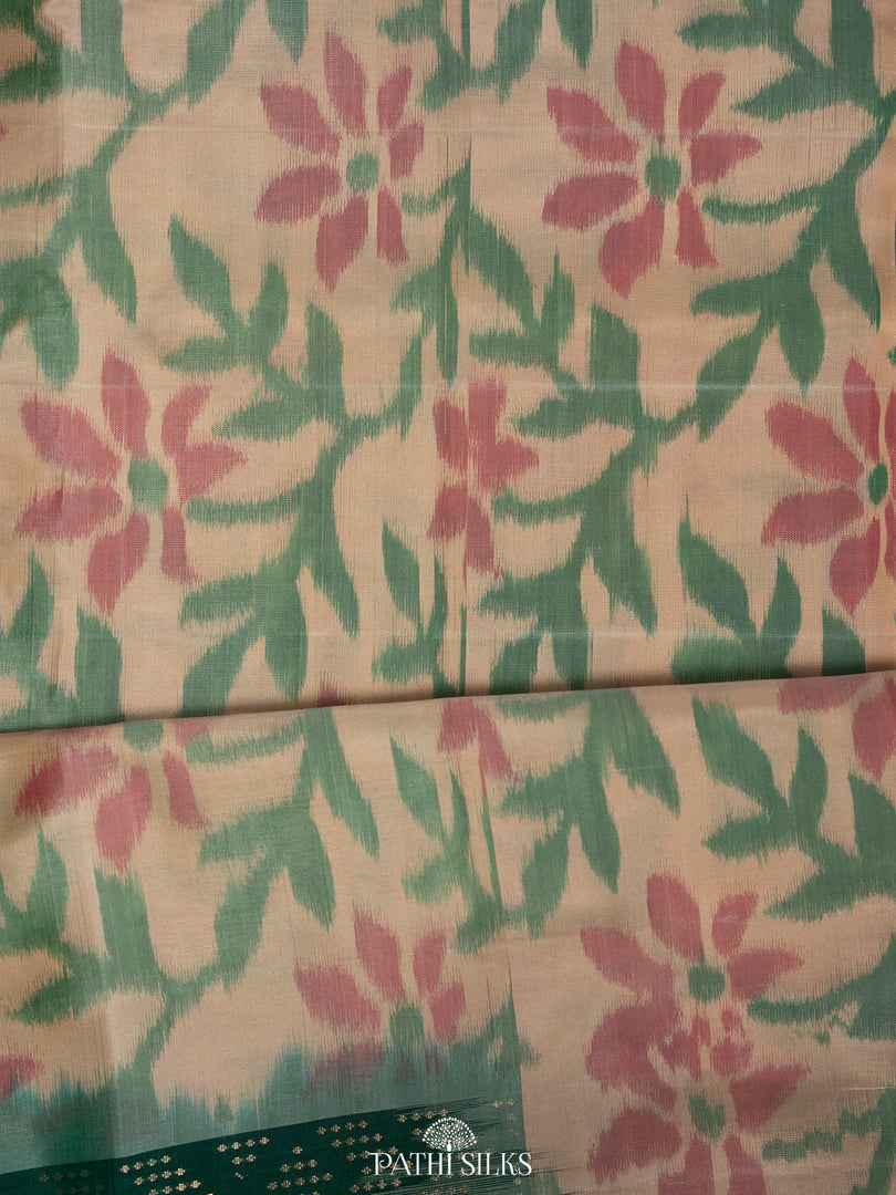 Coral pink with light green Soft Silk saree