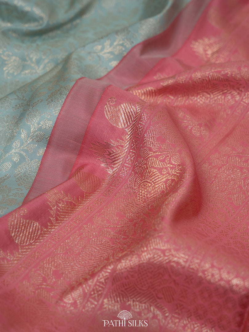 Blue and Pink Kanjivaram Silk Saree
