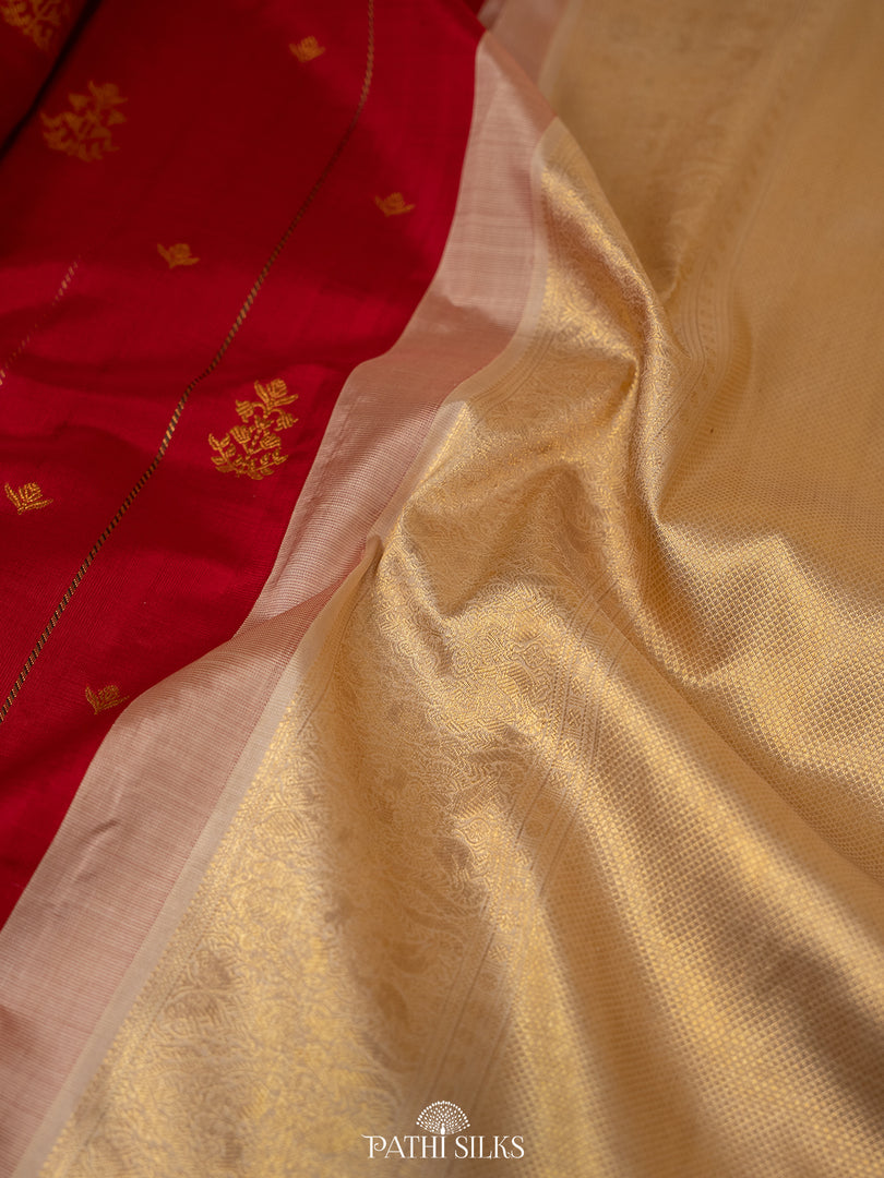 Red kora kanjivaram silk saree
