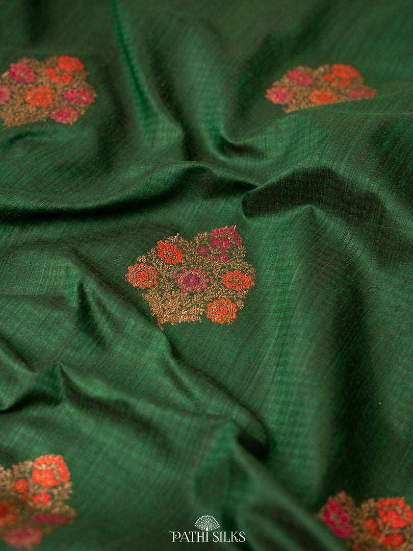 Bottle green moonga tussar banaras silk saree