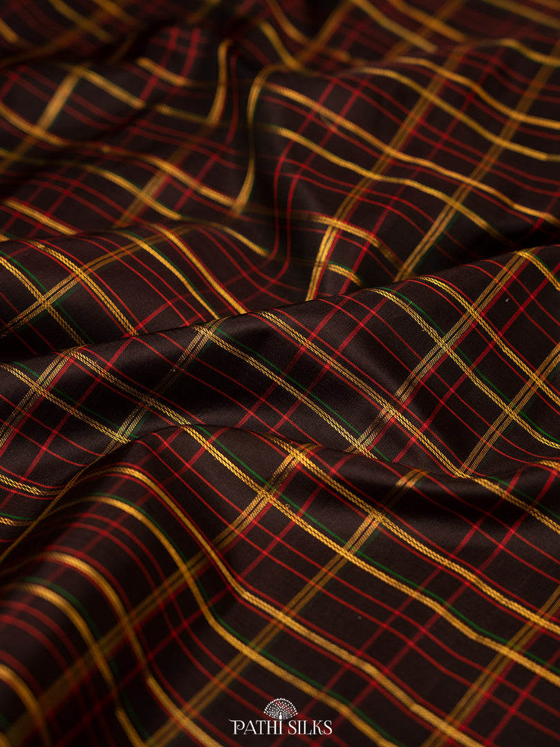 Multicolour checks black Kanjivaram Silk Saree