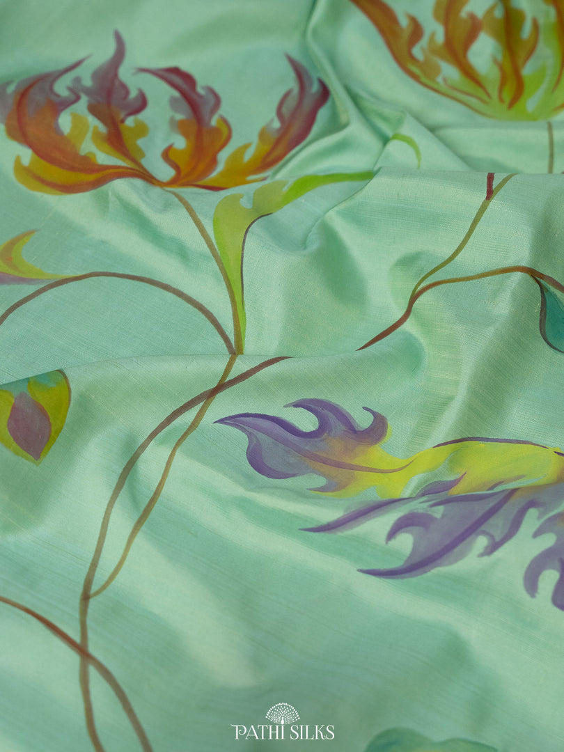 Grey Gadhwal Floral Handpainted Saree