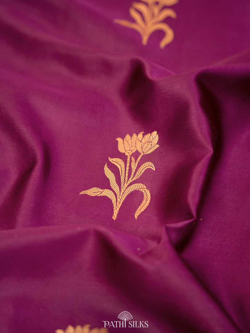 Purple mushroo satin banarasi silk saree