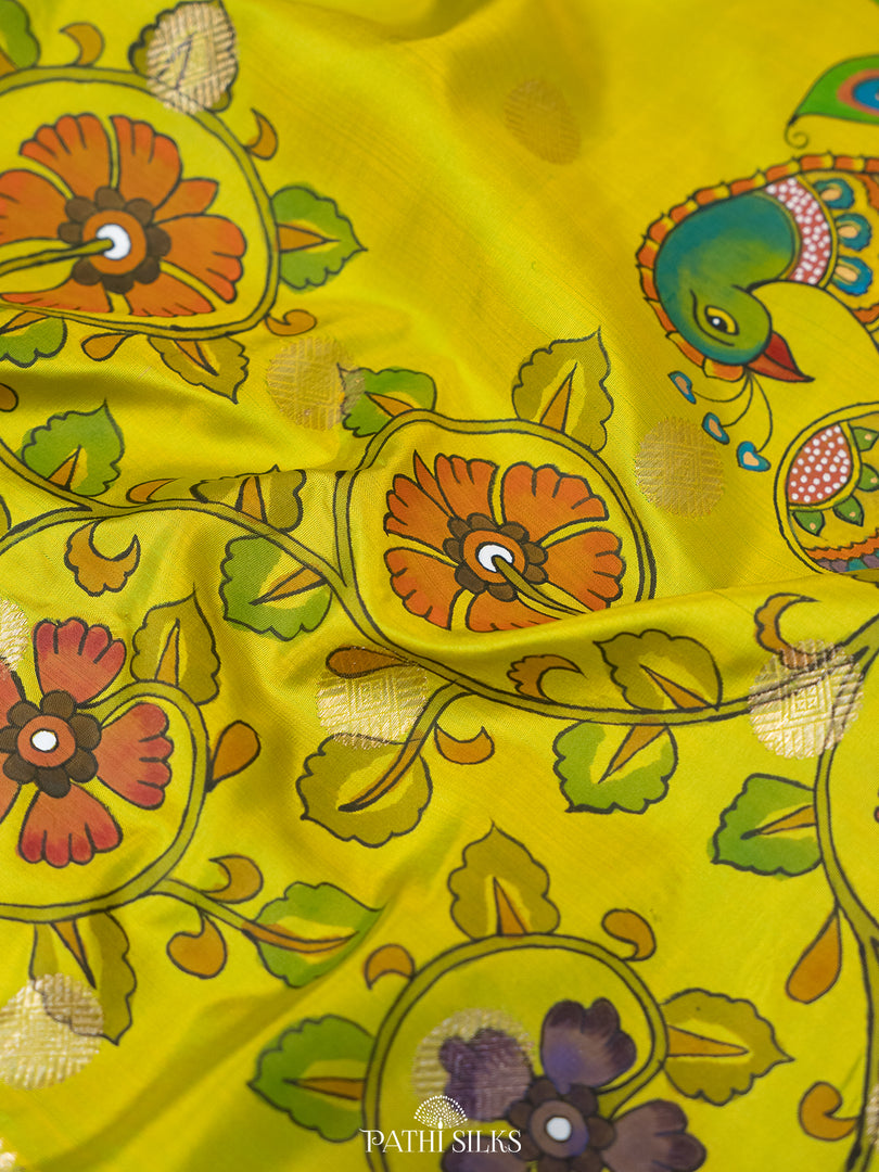 Ikkat Handpainted Kanjivaram Silk Saree