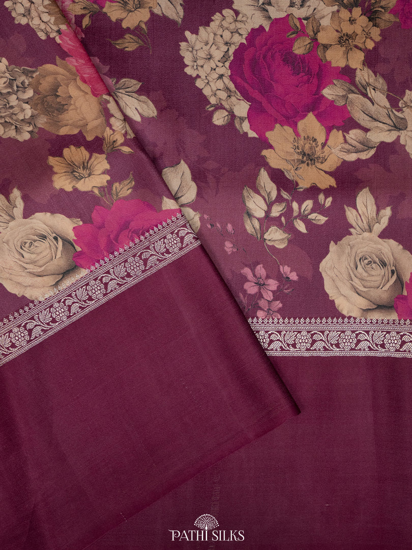Burgandy Handwoven tussar with satin border