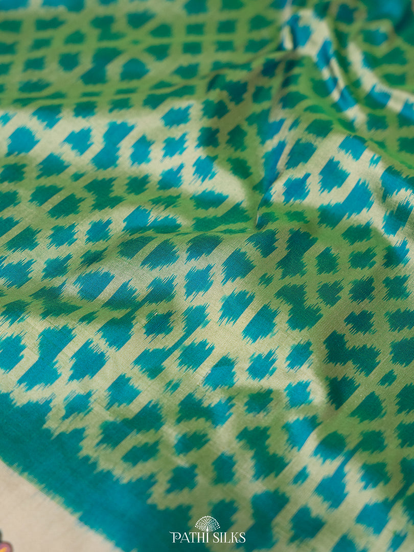 Ikkat Handpainted Kanjivaram Silk Saree