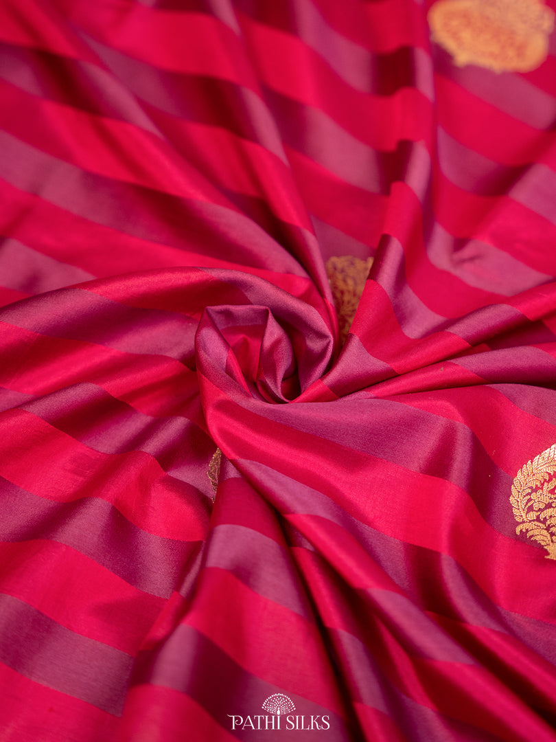 Pink and purple banarasi mushroo satin silk saree