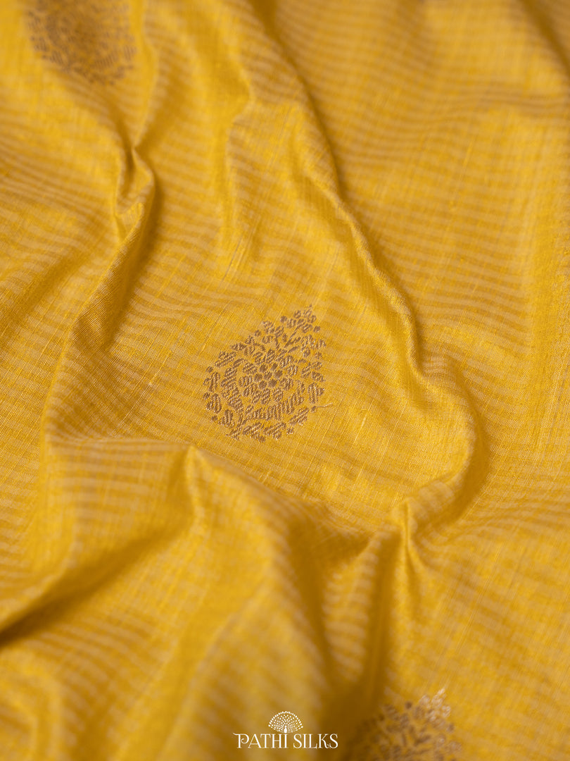 Lemon yellow moonga tussar banaras silk saree