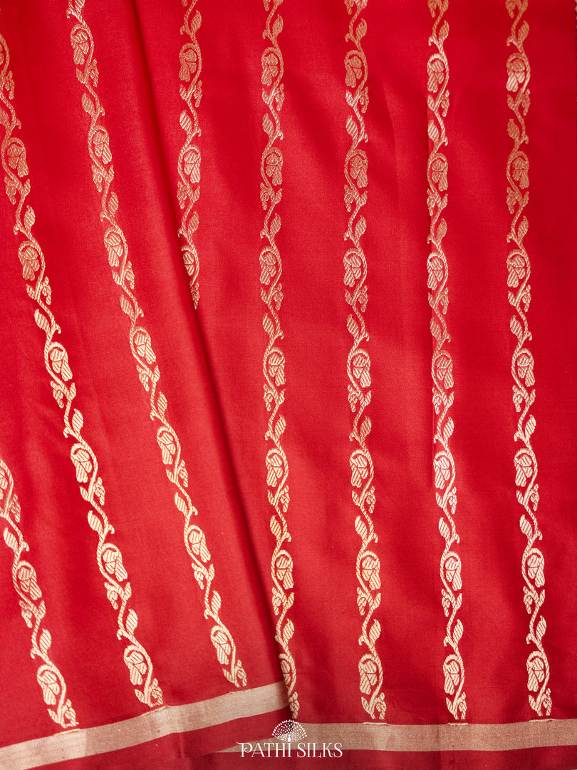 Red banarasi mushroo satin silk saree