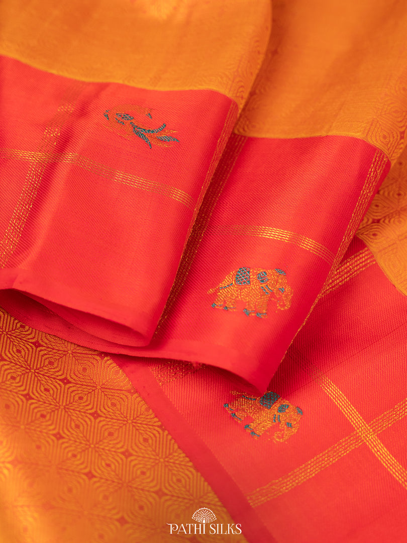 Orange with Rani Pink Kanjivaram silk saree