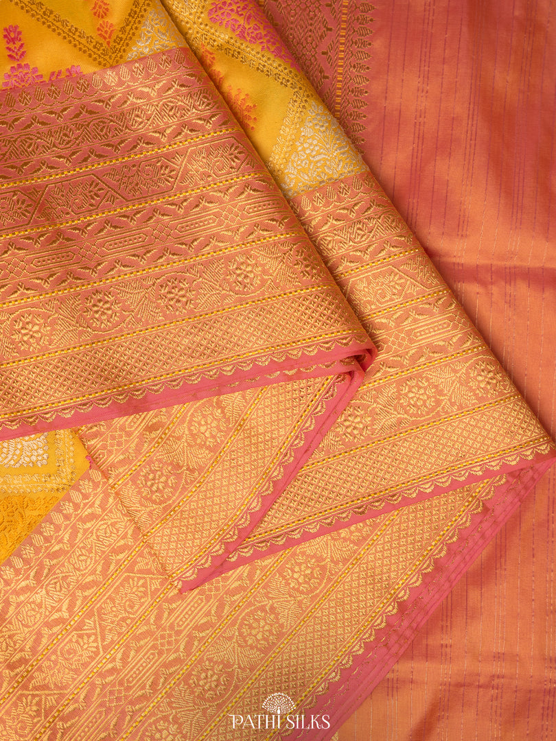 Lime yellow Banarasi Saree
