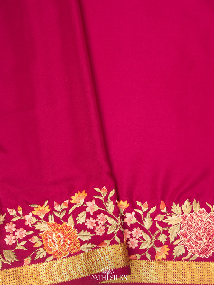 Purple Mysore Crepe Silk Saree with Parsi Embroidery