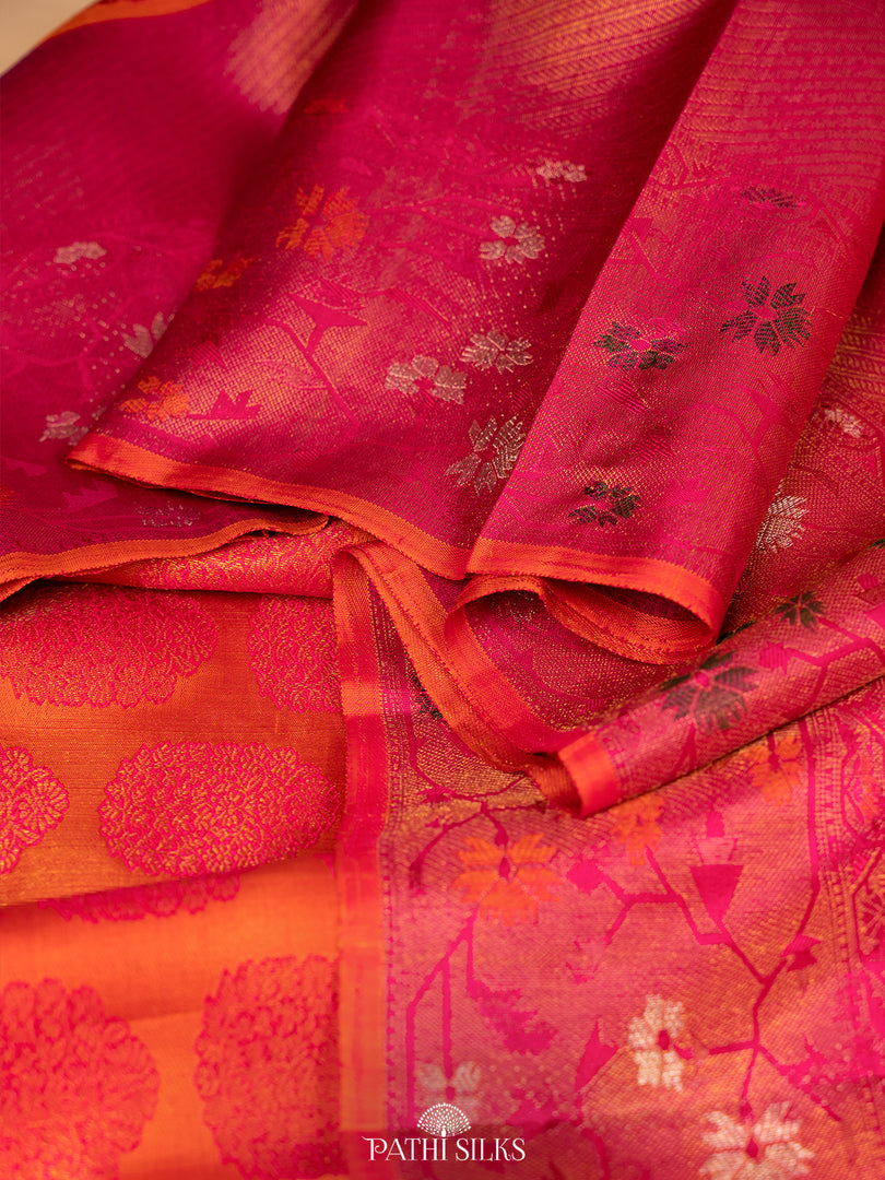Orange and Pink Kanjivaram Silk Saree