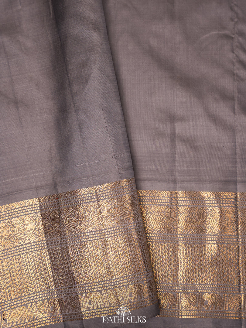 Teal Blue Kora Kanjivaram Silk Saree