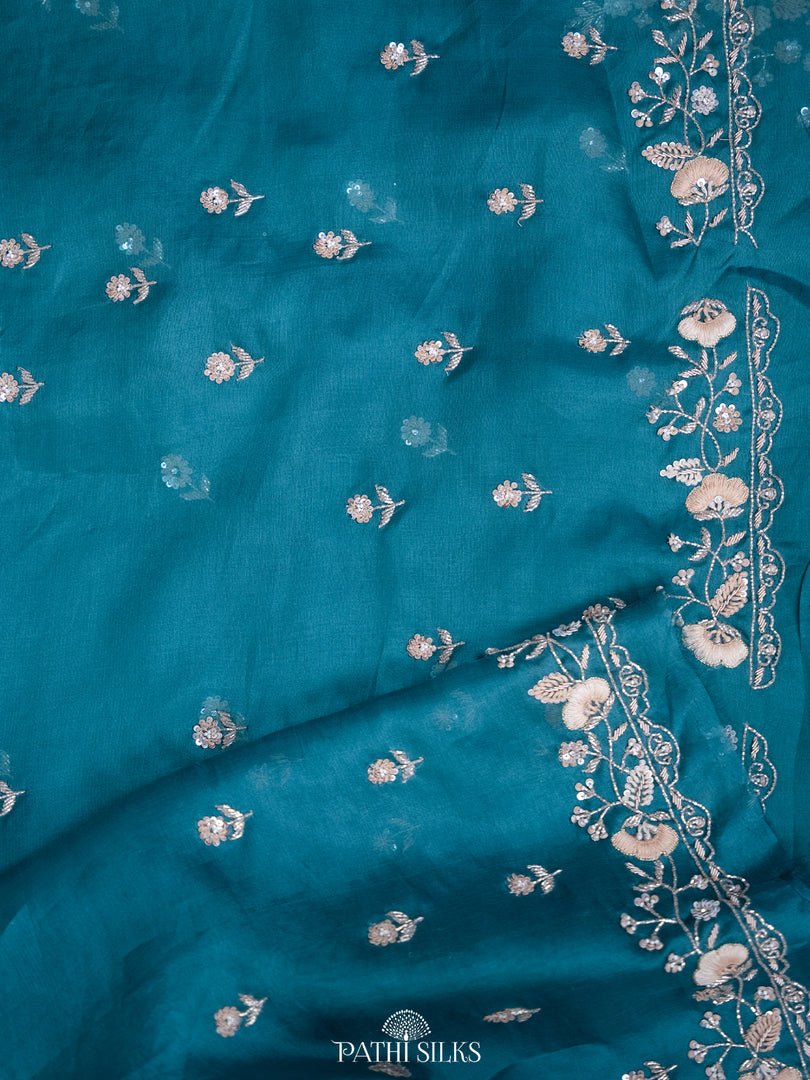 Teal Green organza saree