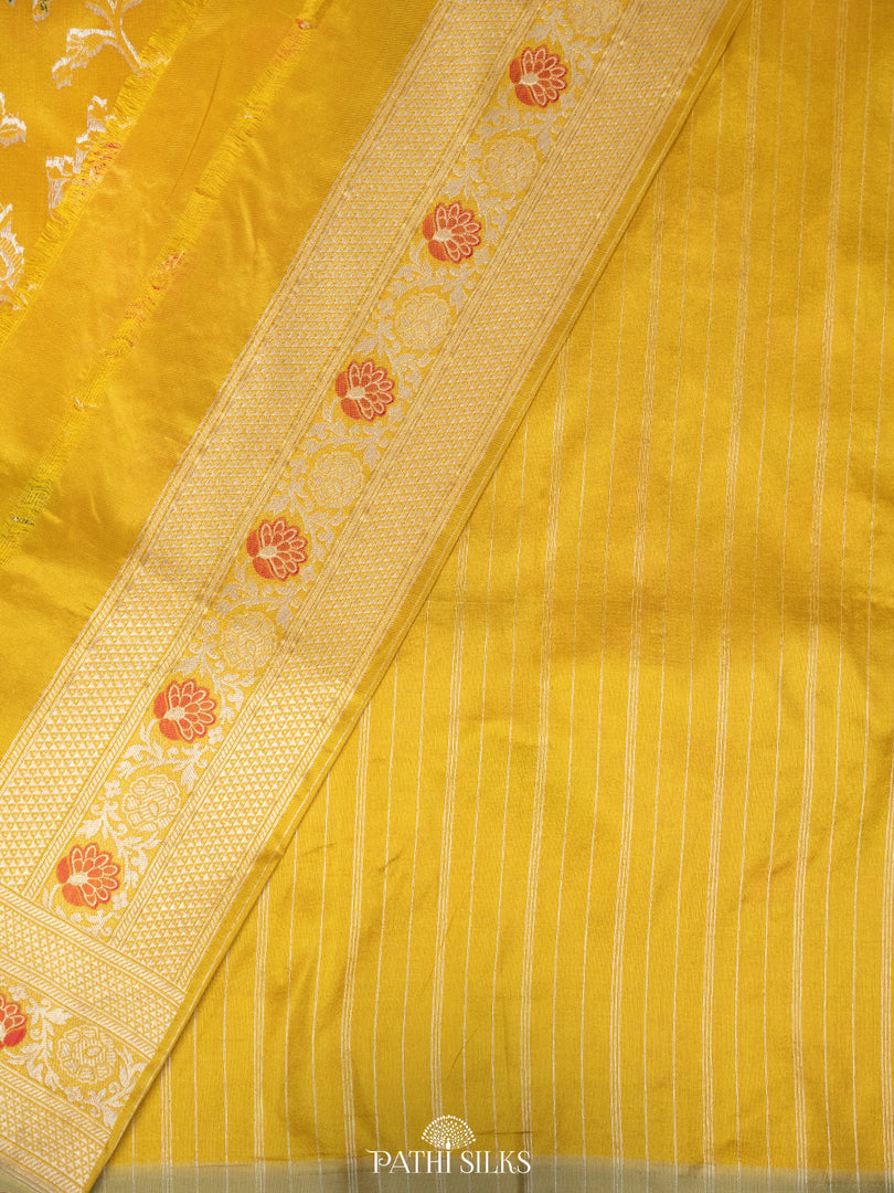 Mustard yellow banarasi silk saree
