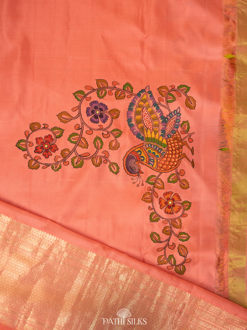 Ikkat Handpainted Kanjivaram Silk Saree