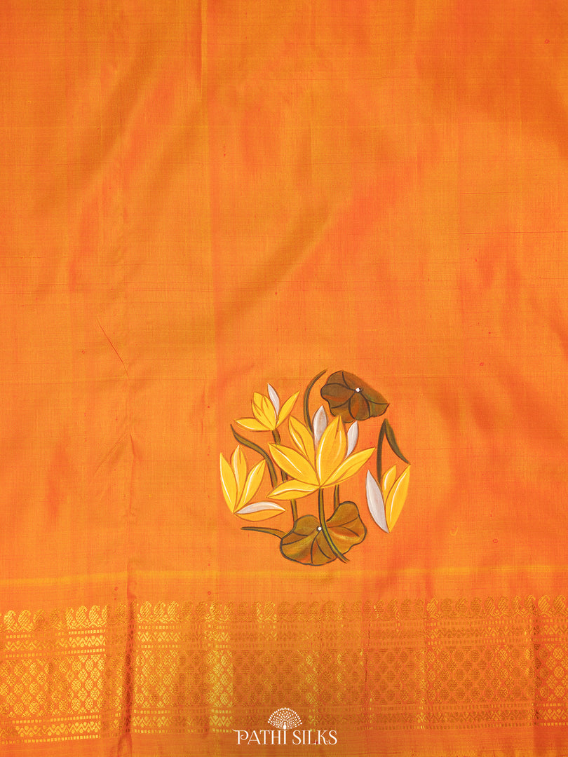 Parrot Green Kalamkari Handpainted Kanjivaram silk saree