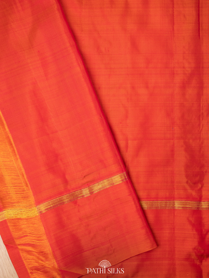 Teal Blue and orange kanjivaram silk saree