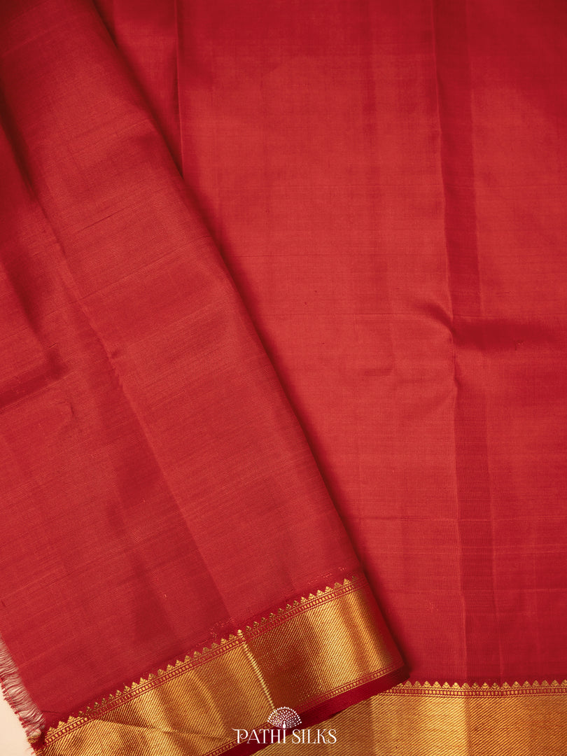 Mustard and red Kanjivaram Silk Saree